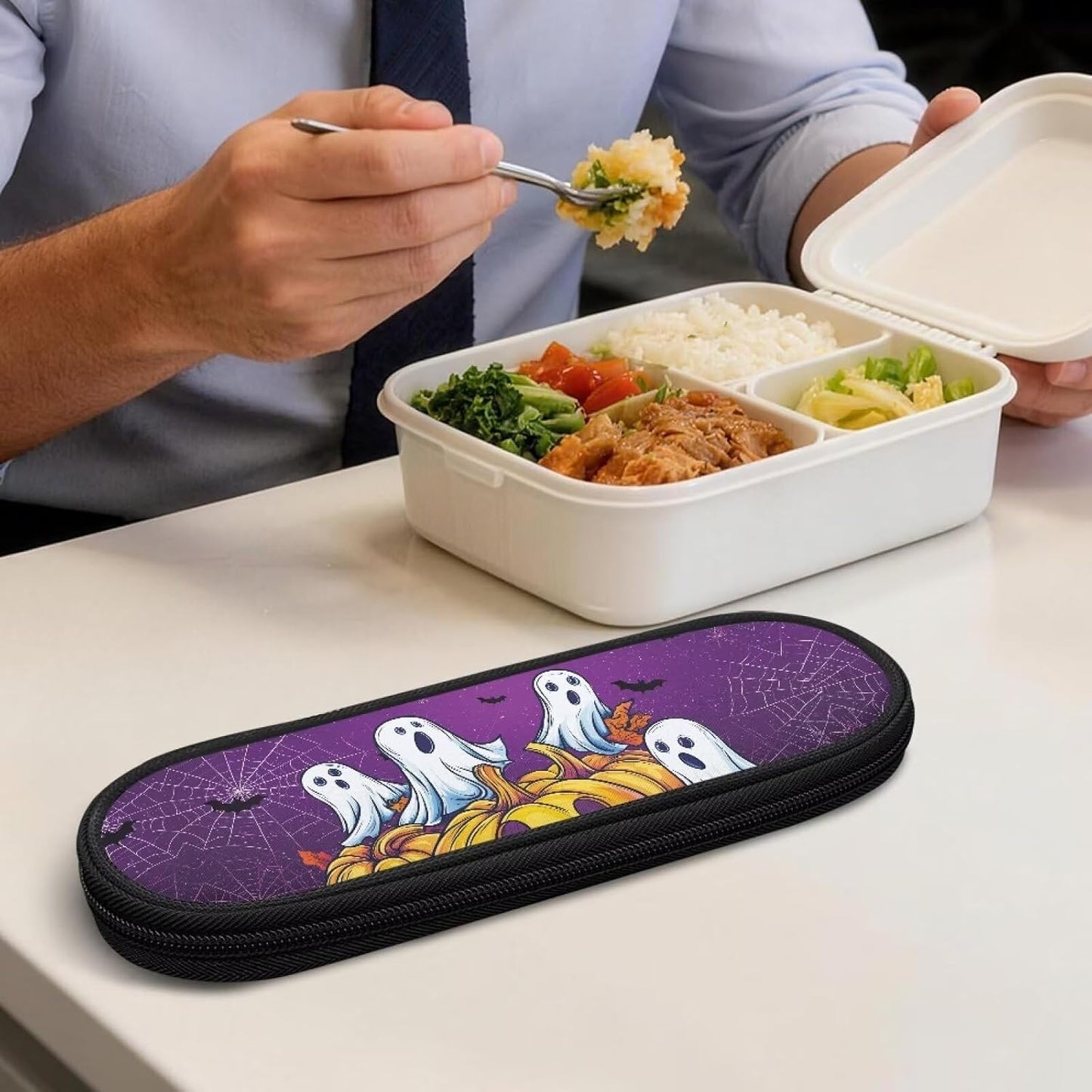 Travel Cutlery Set with Case for Kids Portable Utensil Case Reusable Silverware Pouch for School Travel Lunch Capybara Flower