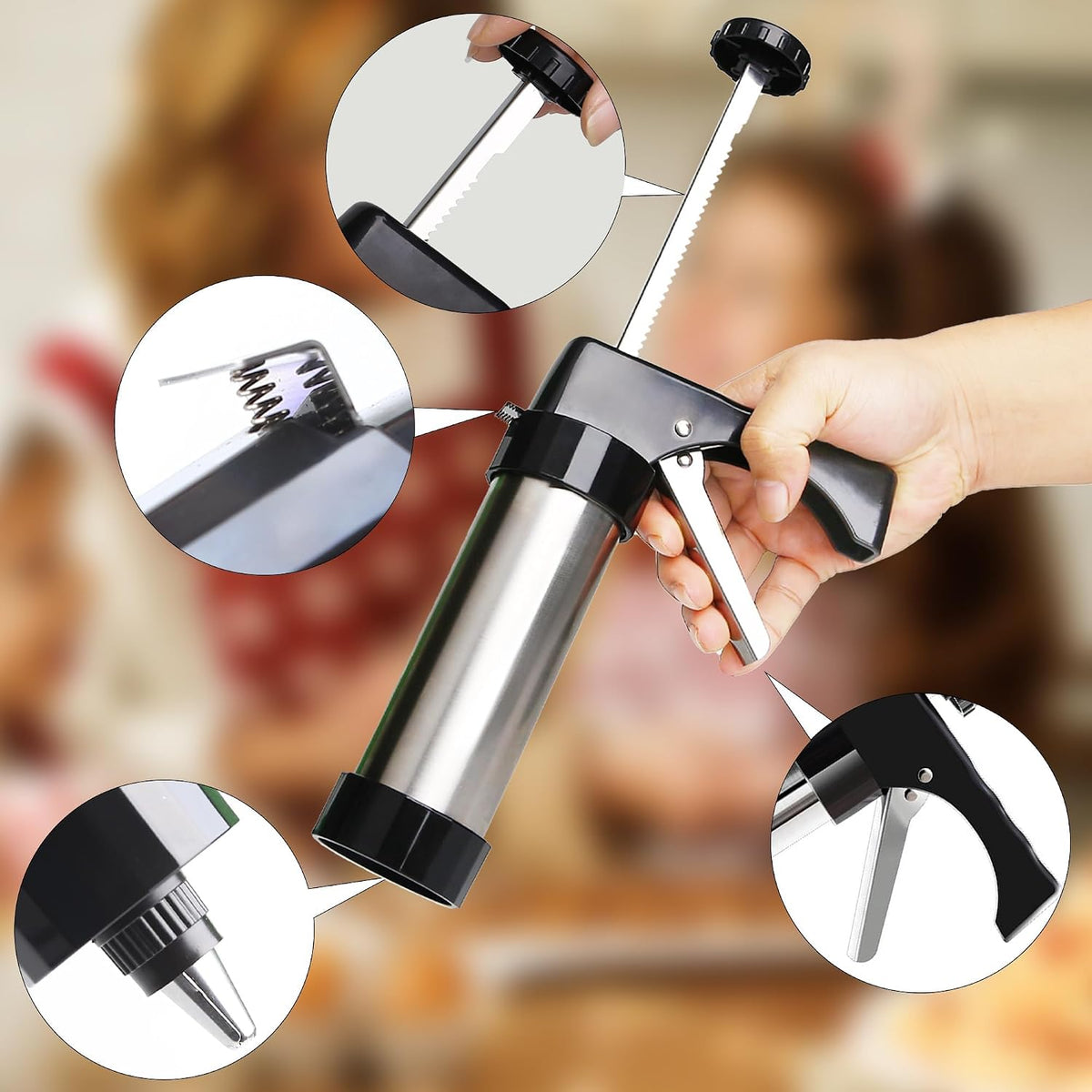 Cookie Press Gun Kit with 13 Design Discs and 8 Icing Nozzles, Black