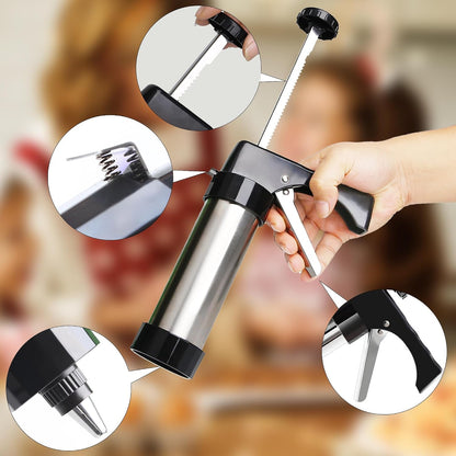 Cookie Press Gun Kit with 13 Design Discs and 8 Icing Nozzles, Black