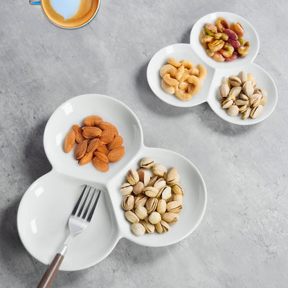 4 Pieces Chip and Dip Serving Set Ceramic Divided Serving Trays Platters Chip and Dip Bowl Compartment Cheese Ball Serving Dish Dumpling Plate for Party Appetizers Snacks Veggies, 7.1 Inch