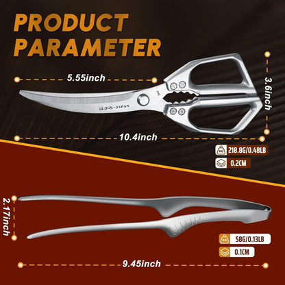 HUUSK Kitchen Scissors Set Silver - Stainless Steel Kitchen Shear, Sharp Meat Scissors, Heavy Duty Poultry Shears, Japanese Cooking Scissor for Food, Gifts for Men Women