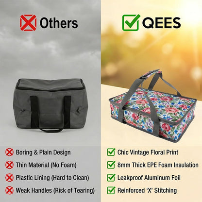 Insulated Casserole Carrier Fits Pioneer Woman Kitchen Stuff & 9x13 Baking Dish, Large Lasagna Lugger Tote, Leakproof Thermal Food Warmer Bag for Potluck, Picnic, Travel, Hot/Cold Food & Mom Gifts