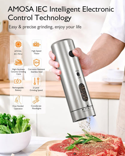 Electric Salt and Pepper Grinder Set, 2 in 1 Dual Bins USB Rechargeable
