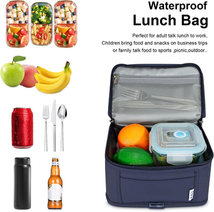 NOL Mini Insulated Lunch Bag for Women Men Kids | Small Leakproof Reusable Lunch Tote | Fits 6 Cans 330ml | Thermal Cooler for Work School Picnic Camping, Navy blue