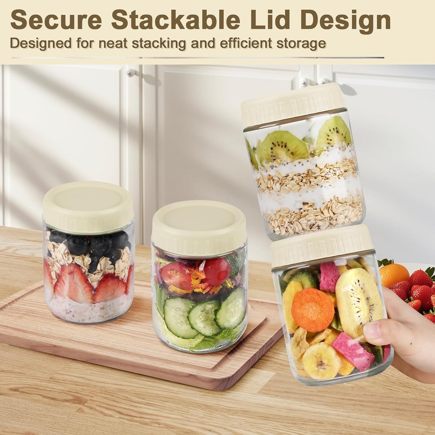 Overnight Oats Containers with Lids, 10oz Wide Mouth Mason Jars with Lids, 9 Pack Glass Jars with Airtight lid for Chia Pudding Yogurt Salad, Meal Prer Oatmeal Jars, Pink