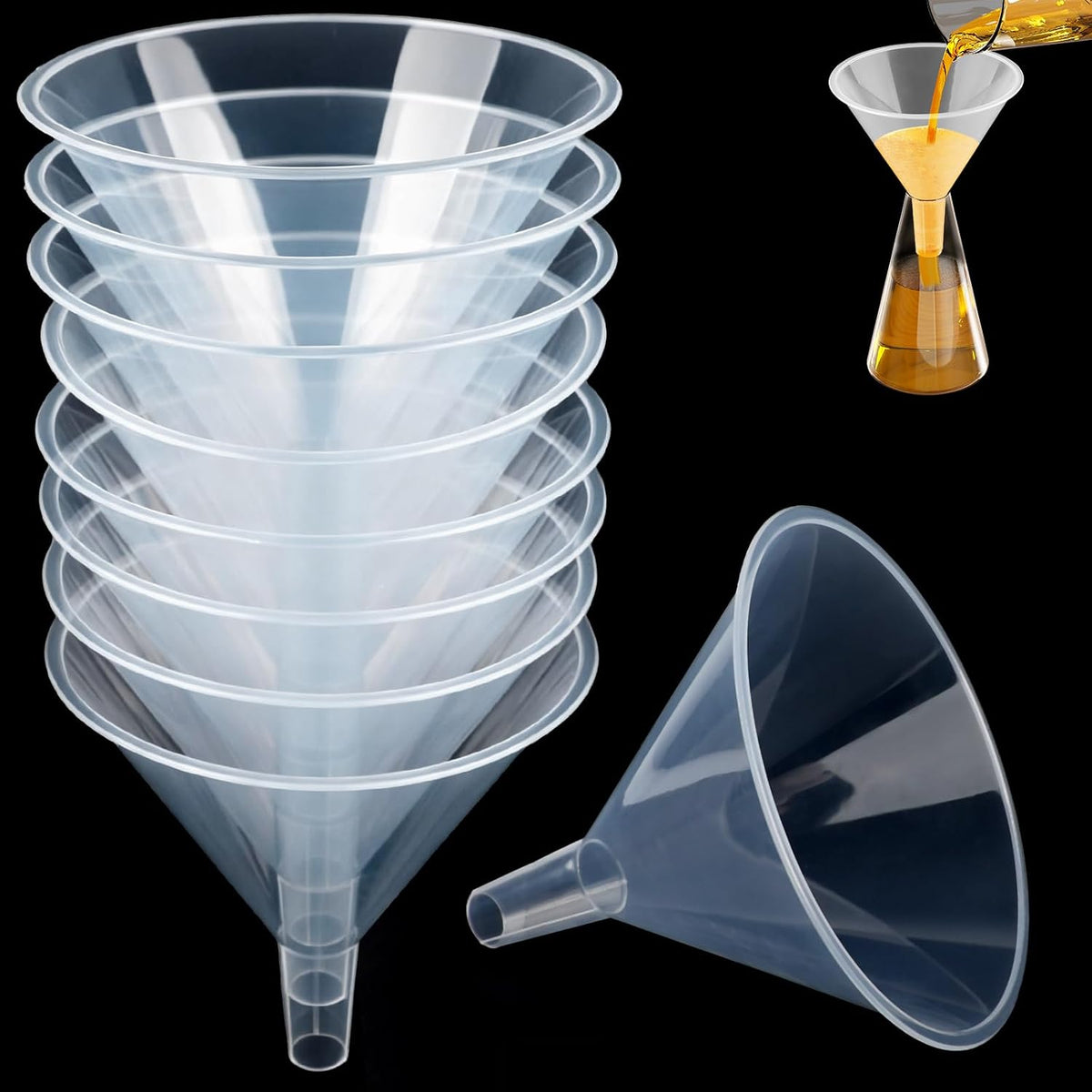 6 Inch Wide Mouth Plastic Large Funnels,Multi-Purpose Clear Funnels with with Reaching Spout for Water Bottles,Oils,Kitchen, Easy and Smooth Content Transfer