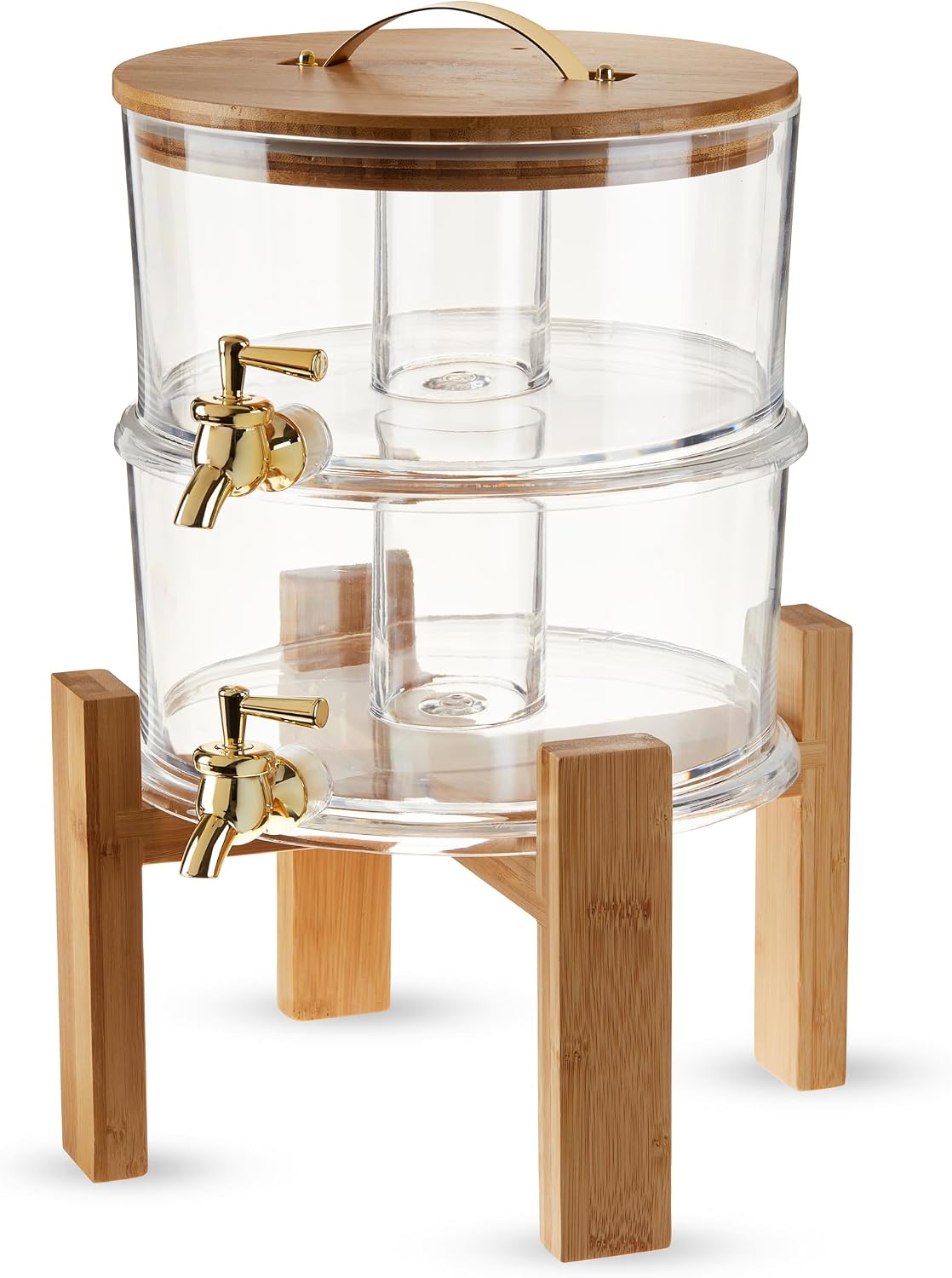 Twine Outdoor Double Drink Dispenser, Beverage Spigot Dispenser, Cocktail Dispenser for Parties with Collapsible Wood Drink Stand, Stackable Dispenser Set of 1