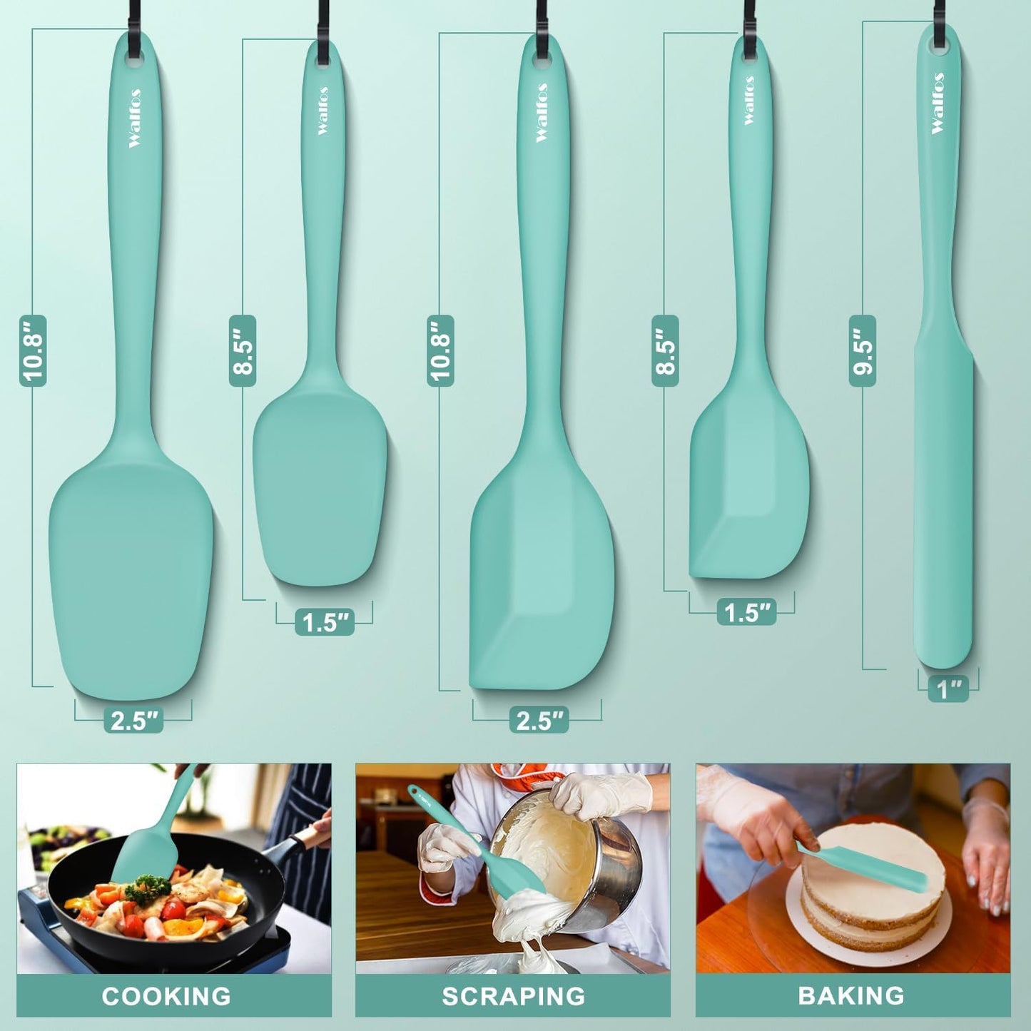 Walfos 600°F High Heat Resistant Silicone Spatula Set of 5- Food Grade Rubber Spatula Set for Baking Cooking & Mixing - BPA Free, Non Stick and Dishwasher Safe,black