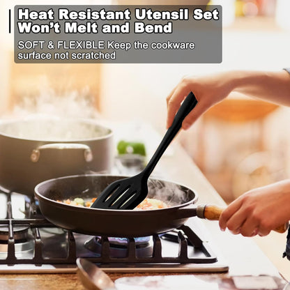 E-far 10 Pieces Silicone Cooking Utensils Set, Heat Resistant Kitchen Utensil Set for Nonstick Cookware, Kitchen Cooking Tools with Spatula, Spoon, Slotted Turner, Non-Toxic & Dishwasher Safe (Khaki)