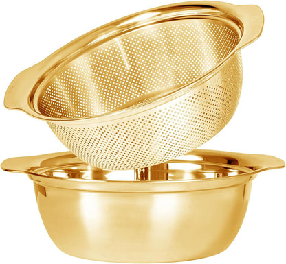 Paoli 304 Stainless Steel Fine Mesh Colander Set, 3.5QT Large Capacity Strainer with Mixing Bowl — Rinse Fruits, Veggies, Rice & Drain Pasta, Dishwasher Safe (2-Piece)