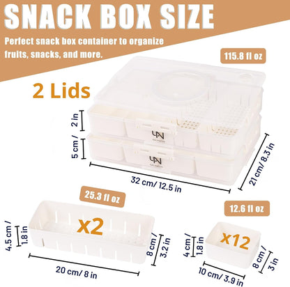 Snackle Box Container - 10 Compartments Including 2 XL, Dishwasher & Microwave Safe, Divided Serving Tray with Lid and Handle, BPA-Free, snack box (1 PCS, White, 1 Box with 2 XL Compartments)