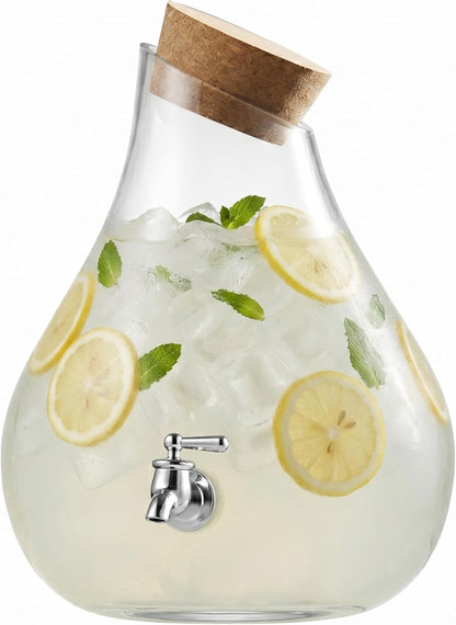 Style Setter Beverage Dispenser Cold Drink Dispenser Glass Jug, Metal Stand & Leak-Proof Acrylic Spigot Great for Parties, Weddings & More (2.5 Gallon, Glass with Cork Lid)