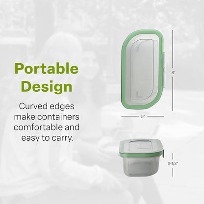 MyGo Container Large To-Go 3-Compartment Food Containers, Pack Of 3, 9-3/8" X 9-3/8" X 2-1/2", Reusable, Microwave Safe, NSF Certified, Smoke/Green