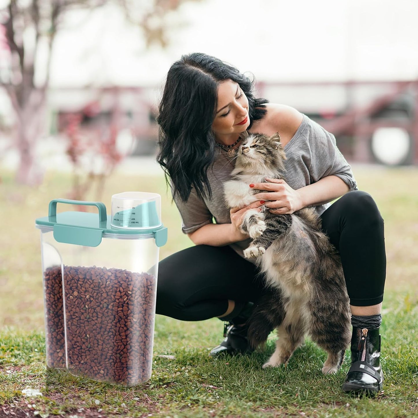 LEAWALK 5-7Lbs Dog Cat Food Storage Container with Upgraded Large Nozzle BPA-free, 4 Snap Seals Plastic Pet Food Storage Containers with Handles are Easy to Clean and Carry