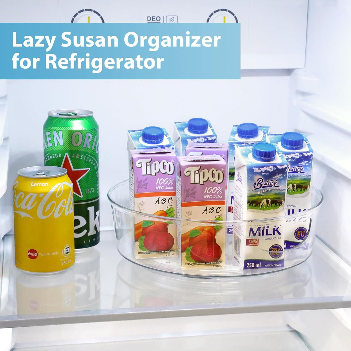 GUZON 4 Pack Lazy Susan Organizer for Cabinet, Upgraded 11.5" Clear Turntable Organizer with Handles and Raised Edge, Lazy Susan for Table Top, Pantry Organizers and Storage for Kitchen, Refrigerator