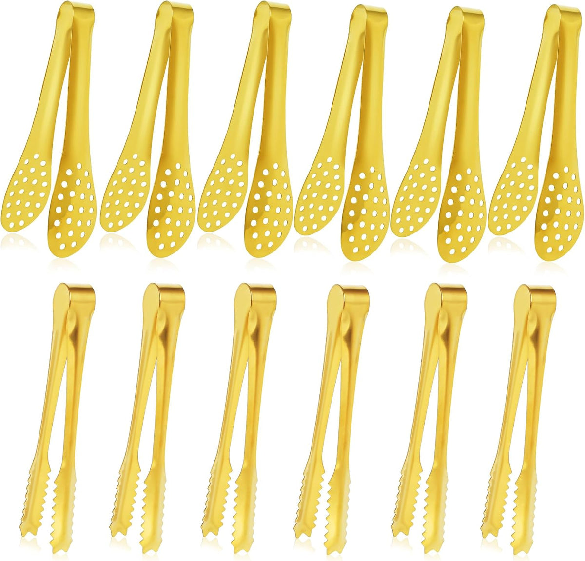 JCREN 12 Pcs Serving Tongs, Small Serving Utensils for Parties Catering Gold Tongs, Small Stainless Steel Mini Appetizer Tongs for Tea Party Coffee Bar, 4 Inches - Gold