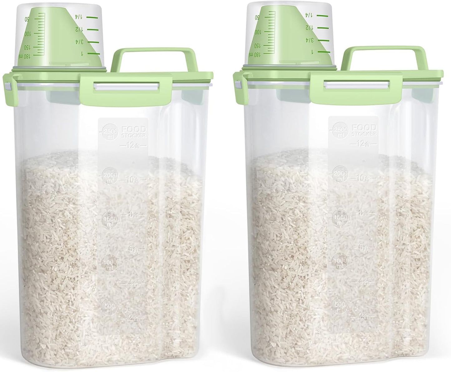 TBMax 2 Pack Airtight Rice Container 5 Lbs +10 Lbs, Cereal Container Oatmeal Storage with Easy-pouring Spout & Handy Cup for Flour Grain Beans, Pet Dog Cat Bird Food Storage Dispenser -Pink