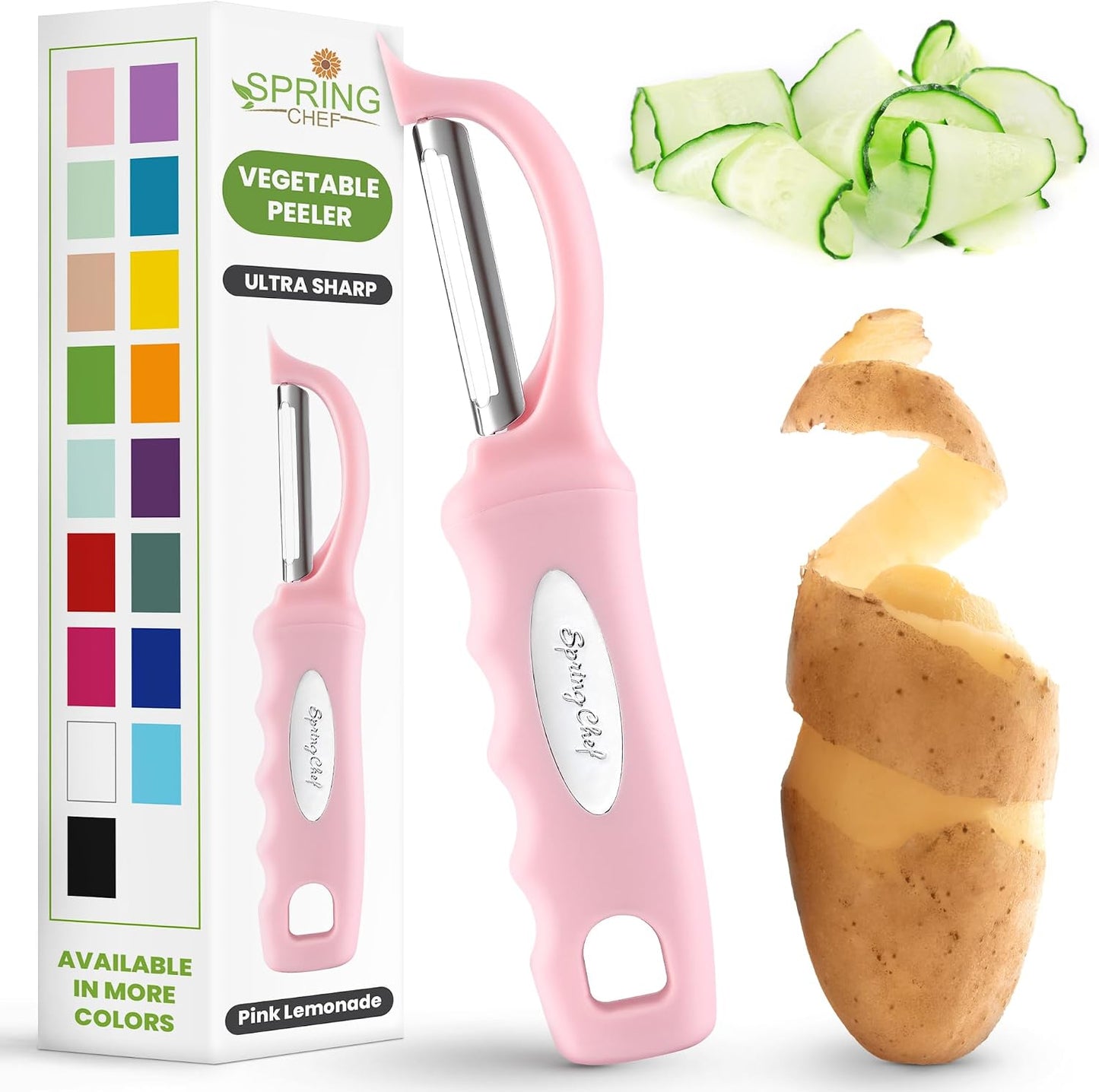 Spring Chef Premium Swivel Vegetable Peeler, Soft Grip Handle and Ultra Sharp Stainless Steel Blades - Perfect Kitchen Peeler For Veggie, Fruit, Potato, Carrot, Apple - Mango