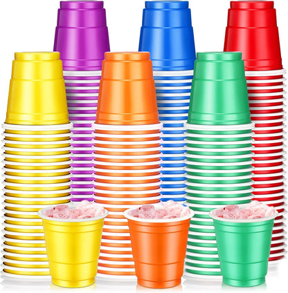 Roshtia 100 Pack 2 oz Plastic Shot Cups, Mini Disposable Shot Glasses 2 oz Wedding Party Cups for Bridal Shower Wedding Party, Beer Taste Serving, Snacks(Black, Gold)