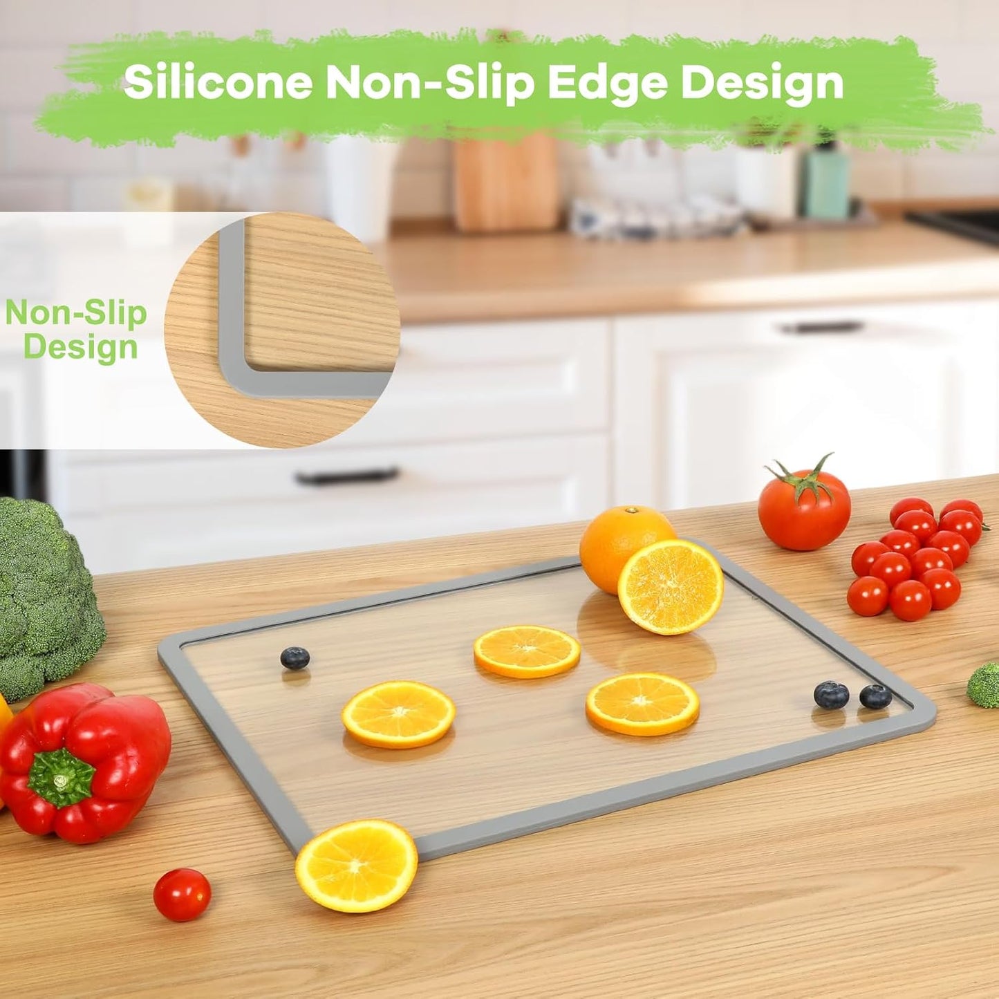 Cutting Board, Tempered Glass Cutting Board for Kitchen Counter, 2Pcs Chopping Board Set with Non-Slip Silicone Edges, Heat Resistant, Dishwasher Safe, Kitchen Decoration