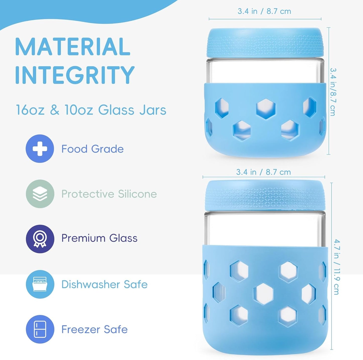 Gemice 6-Pack 10oz Glass Mason Jars with Silicone Sleeves, Airtight BPA-Free Overnight Oats Containers with Lids, Dishwasher Safe Leak-Proof Meal Prep Jars for Chia Pudding, Yogurt, Snacks