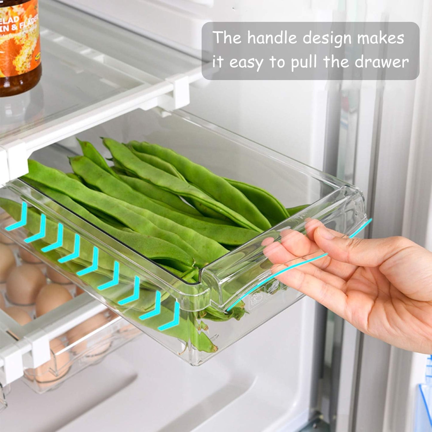 URALFA 2 Pack Fridge Drawer Organizer Egg Holder For Refrigerator Pull Out, Refrigerator Drawers for Fruit and Vegetable, Transparent Organization and Storage Box Fit for Fridge Shelf