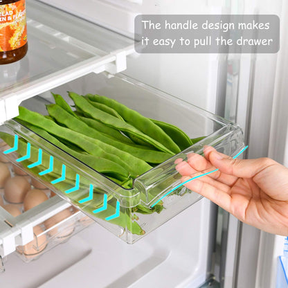 URALFA 2 Pack Fridge Drawer Organizer Egg Holder For Refrigerator Pull Out, Refrigerator Drawers for Fruit and Vegetable, Transparent Organization and Storage Box Fit for Fridge Shelf