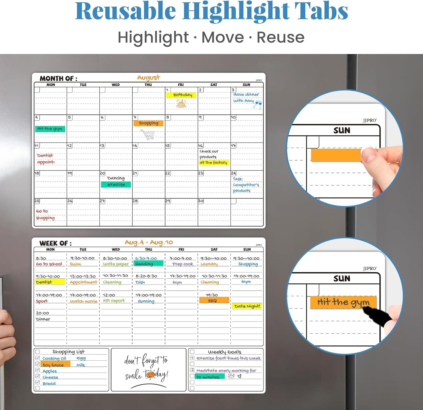 JJPRO Magnetic Dry Erase Calendar for Refrigerator-Reusable Monthly Calendar Starts Monday,Weekly Planner&to Do List for Fridge-Magnetic Monthly,Weekly Planner&List 2pcs-16.5x11"