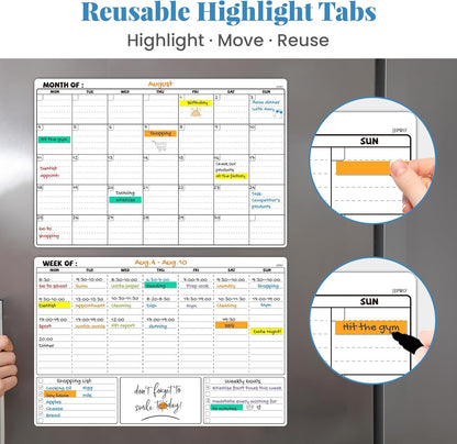 JJPRO Magnetic Dry Erase Calendar for Refrigerator-Reusable Monthly Calendar Starts Monday,Weekly Planner&to Do List for Fridge-Magnetic Monthly,Weekly Planner&List 2pcs-16.5x11"