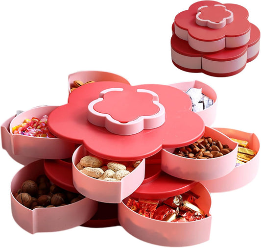 2026 Upgraded Divided Serving Tray that Spins - Perfect for Snacks, Dips & Party Appetizers,Multi-Compartment Food Organizer Design with Lid,Spin-to-Open,Home Essentials (Double Layer)