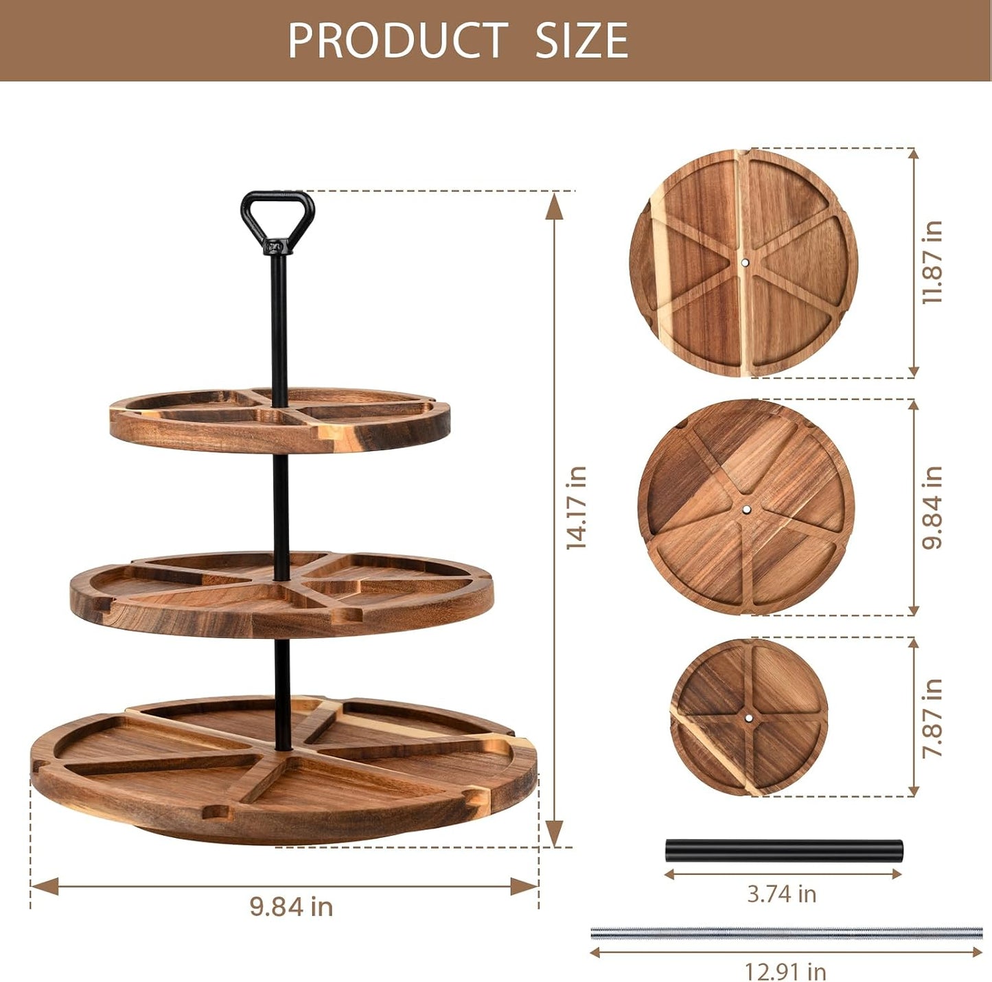 Elegant Charcuterie Boards Three Tiered Acacia Cheese Board and Cupcake Stand with 360° Easy-to-Spin Trays, Perfect for Gatherings, Housewarming Gifts, Celebrations, and Daily Usage.