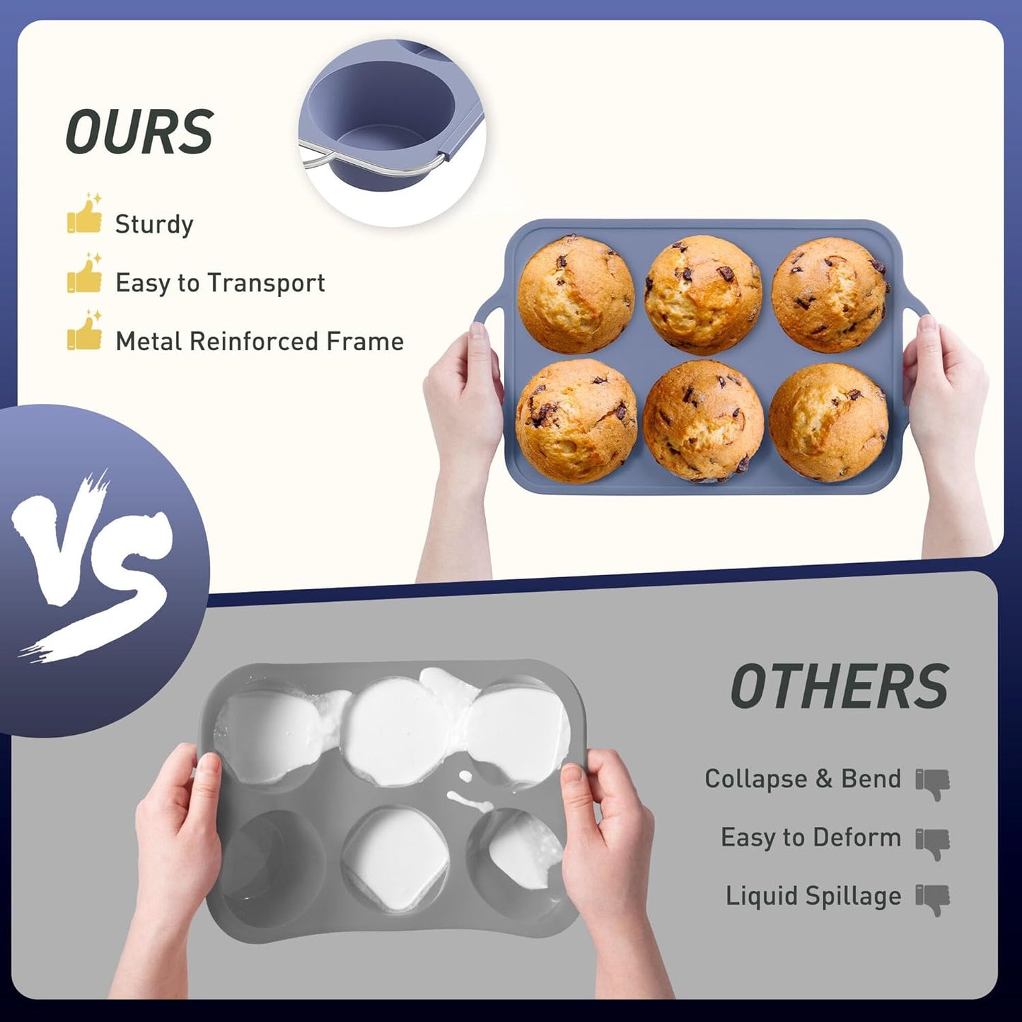 2 Packs 12 Cups Silicone Muffin Pan for Baking with Metal Reinforced Frame Regular Size Cupcake Pan Tray Egg Bites Silicone Cookie Molds Muffin Tin Tart Pans Sheet Set for Oven Dishwasher Safe