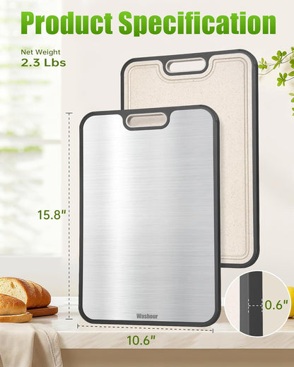 Titanium Cutting Boards for Kitchen, Non Toxic 2-in-1 Cutting Board Double Sided, Food Grade Chopping Boards for Fresh Meat Vegetable, Easy to Clean Large Size 16”×11”