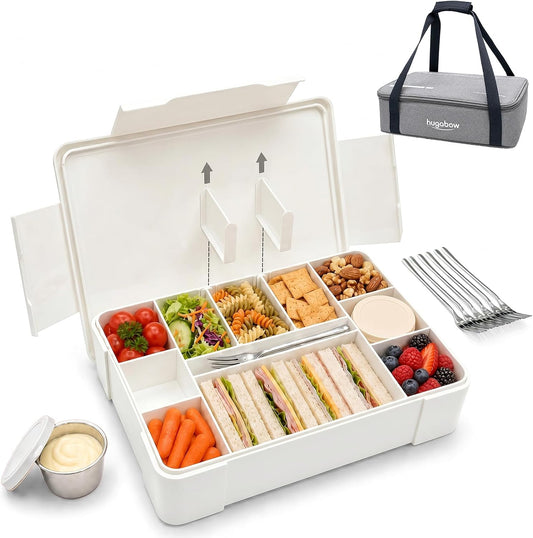 Portable Snackle Box Container with Ice Pack & Insulated Bag, Dishwasher Safe, 9-11 Adjustable Compartments, Charcuterie Box with Lid, Keep Food Cold/Warm, for Picinics, Road Trip, Sports