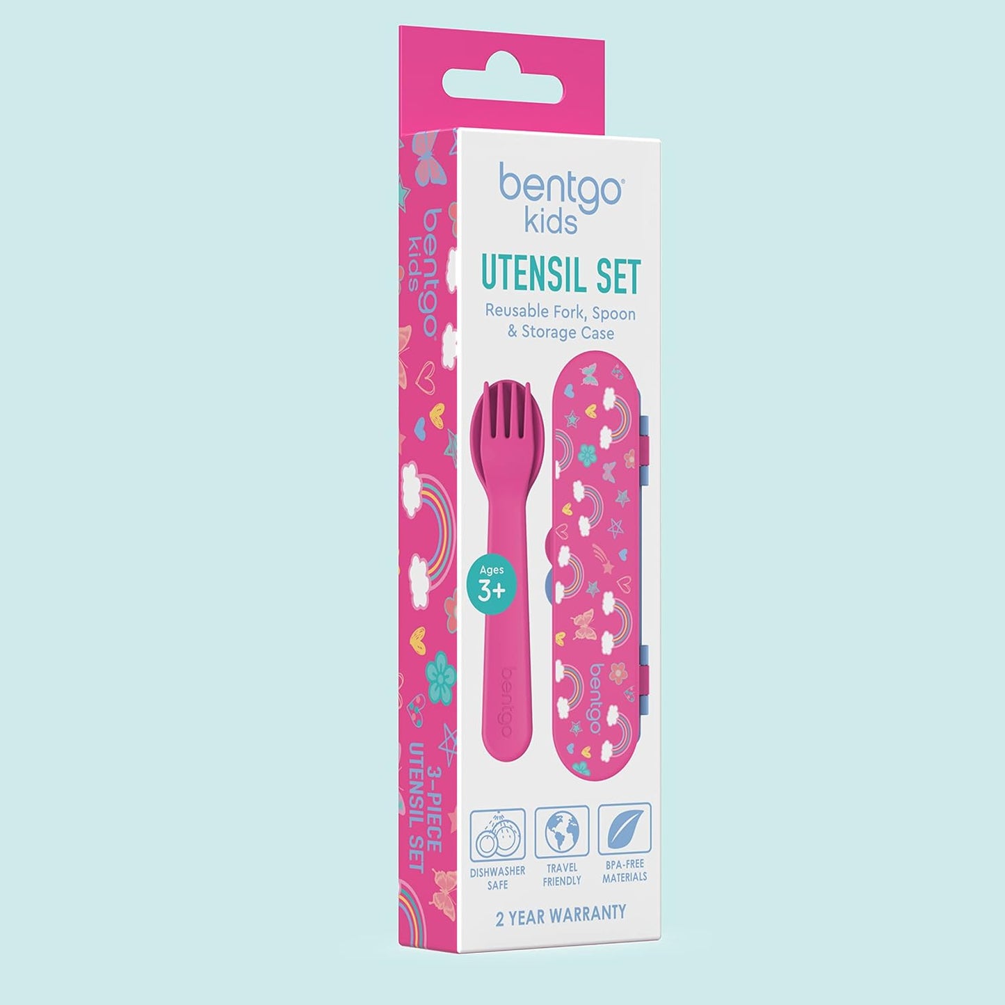 Bentgo Kids Utensil Set - Reusable Plastic Fork, Spoon & Storage Case - BPA-Free Materials, Easy-Grip Handles, Dishwasher Safe - Ideal for School Lunch, Travel, & Outdoors (Shark)