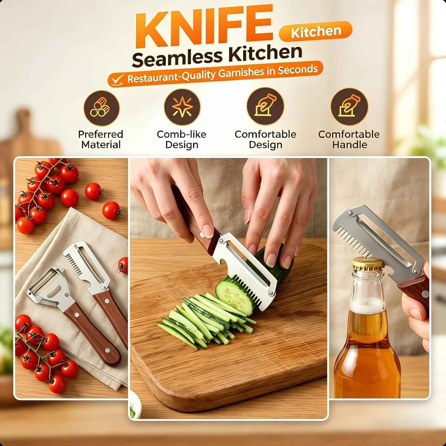 Multifunctional Vegetable Peeler, 2-in-1 Peelers For Kitchen with Bottle Opener, Sharp Stainless Steel Swivel Blade, Wooden Handle, For Vegetables or Fruits that Need to Be Peeled (2)2PCS
