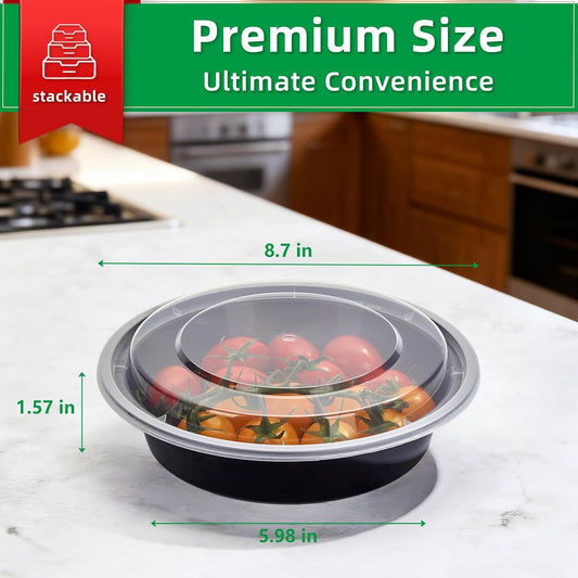 Meal Prep Containers Reusable 10 Pack-28 oz Food Storage Containers with Lids To Go Food Containers Takeout, Microwave Dishwasher Freezer Safe, Stackable, BPA Free, Plastic (Black)