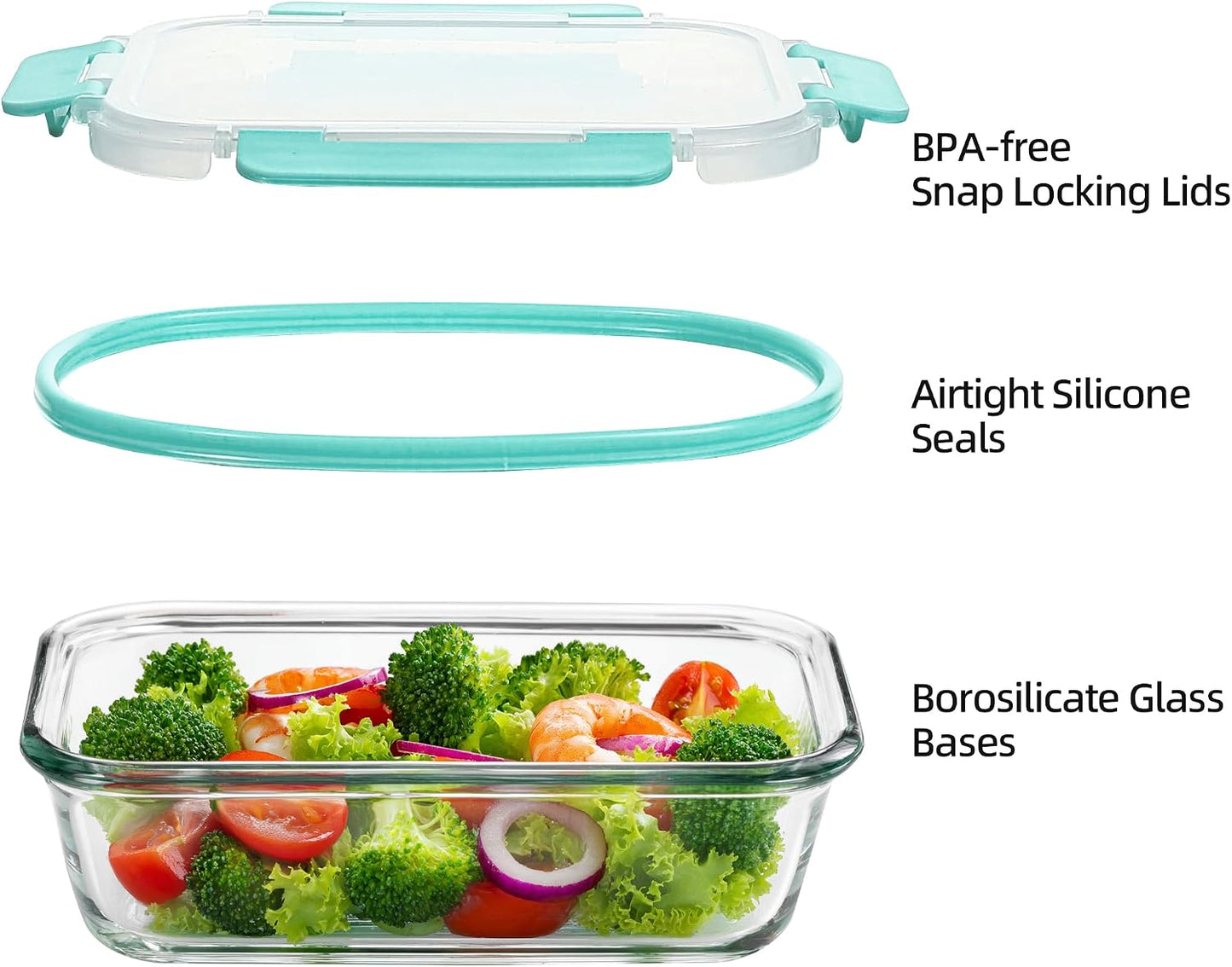 Glass Food Storage Containers 10 Pack - 22Oz Meal Prep Container Set with Lid, Airtight Snap Lock, Microwave Freezer Oven Dishwasher Safe, Lunch Box for Work, Grey