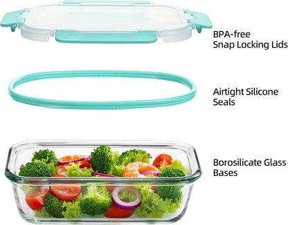 Glass Food Storage Containers 10 Pack - 22Oz Meal Prep Container Set with Lid, Airtight Snap Lock, Microwave Freezer Oven Dishwasher Safe, Lunch Box for Work, Grey