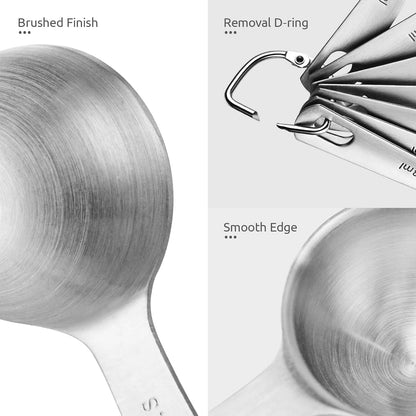 Measuring Spoons: U-Taste 18/8 Stainless Steel Measuring Spoons Set of 9 Piece: 1/16 TSP, 1/8 TSP, 1/4 TSP, 1/3 TSP, 1/2 TSP, 3/4 TSP, 1 TSP, 1/2 tbsp & 1 tbsp Dry and Liquid Ingredients