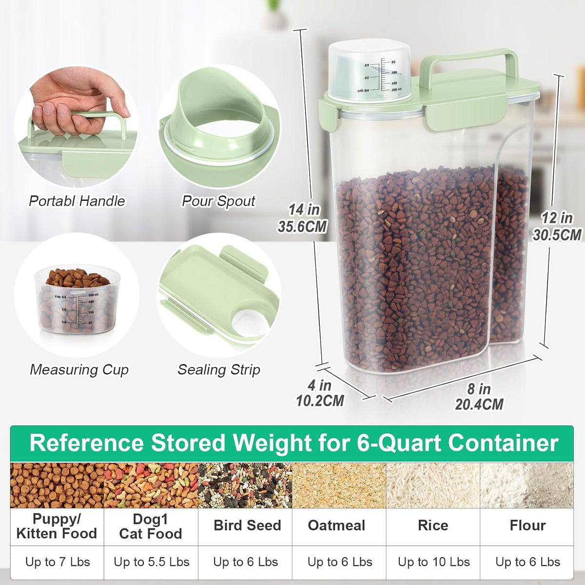 TBMax 10 Lbs Cat Dog Food Storage Container, 2026 Upgraded Large Pouring Container for Pet Food Storage, Bird Seed Dispenser, Portable Travel Kibble Holder -Dark Green