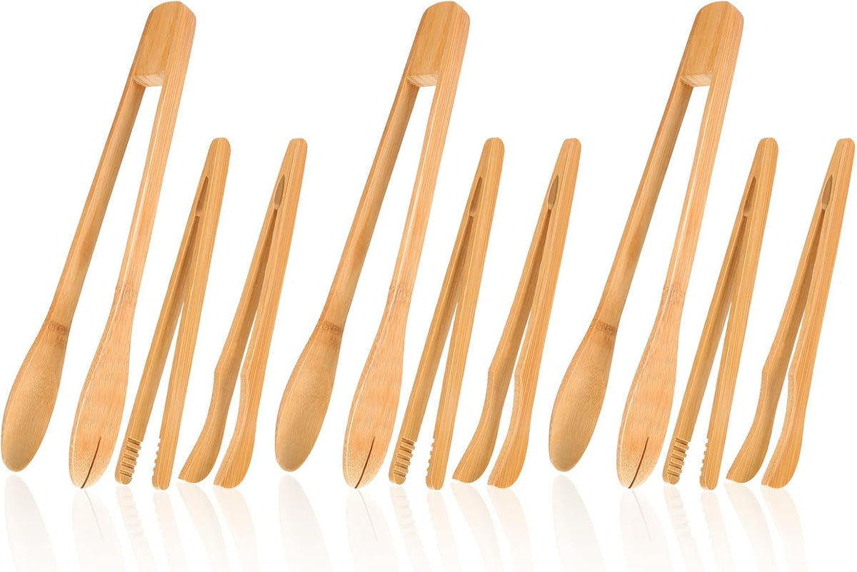 Zopeal 7 and 12 Inch Bamboo Toaster Tongs, Wooden Tongs for Cooking