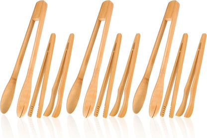 Zopeal 7 and 12 Inch Bamboo Toaster Tongs, Wooden Tongs for Cooking