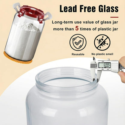 10L / 2.6 Gallon Glass Flour Storage Container with Airtight Lid & Handle, Large 10 lb Flour Canister, 20 lb Rice Jar, Wide Mouth Pantry Canister for Sugar, Pasta, Cereal