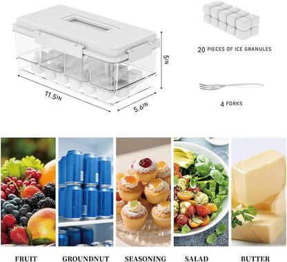 MANO 2pack Chilled Condiment Caddy with Lid Iced Snackle Box Container for Fruit Veggie Serving Tray with Handle Divided Garnish Tray Server Outdoor Camping Picnic Fridge Storage white&beige