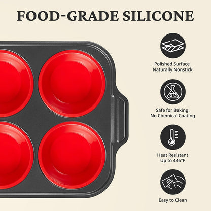 BRONYPRO Silicone Muffin Pans for Baking with Metal Frame, Egg Bite Molds, Cupcake Pans 12 Regular Size, Muffin Tins Easy to Pop Nonstick Non Toxic Bakeware for Oven,Blue