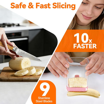 Fruit Slicer Cup for Strawberry, Banana, Hard-Boiled Egg - Detachable Cutter with Push Plate - 304 Stainless Steel Blade - Rapid & Safe Slicing Kitchen Gadget for Quick Meal Prep (Blackish green)