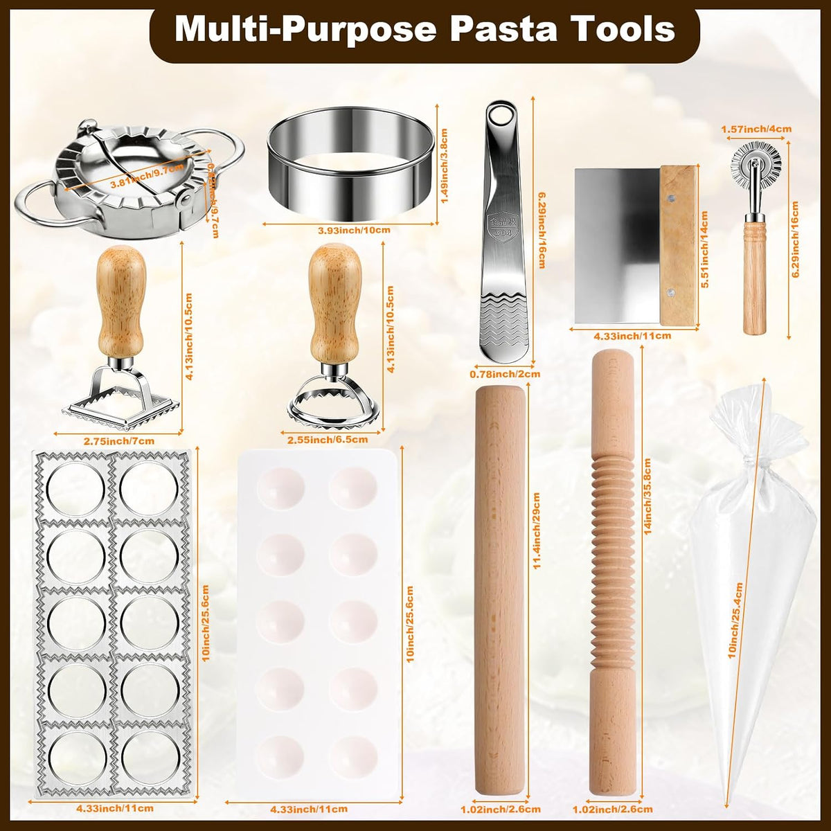 11 Pieces Ravioli Mold Set, Easy-to-Use Ravioli Maker Press with Ravioli Cutter Wheel, Pasta Cutter & Ravioli Making Kit, Wooden Pasta RollerPasta Making Tools for home，pasta lover