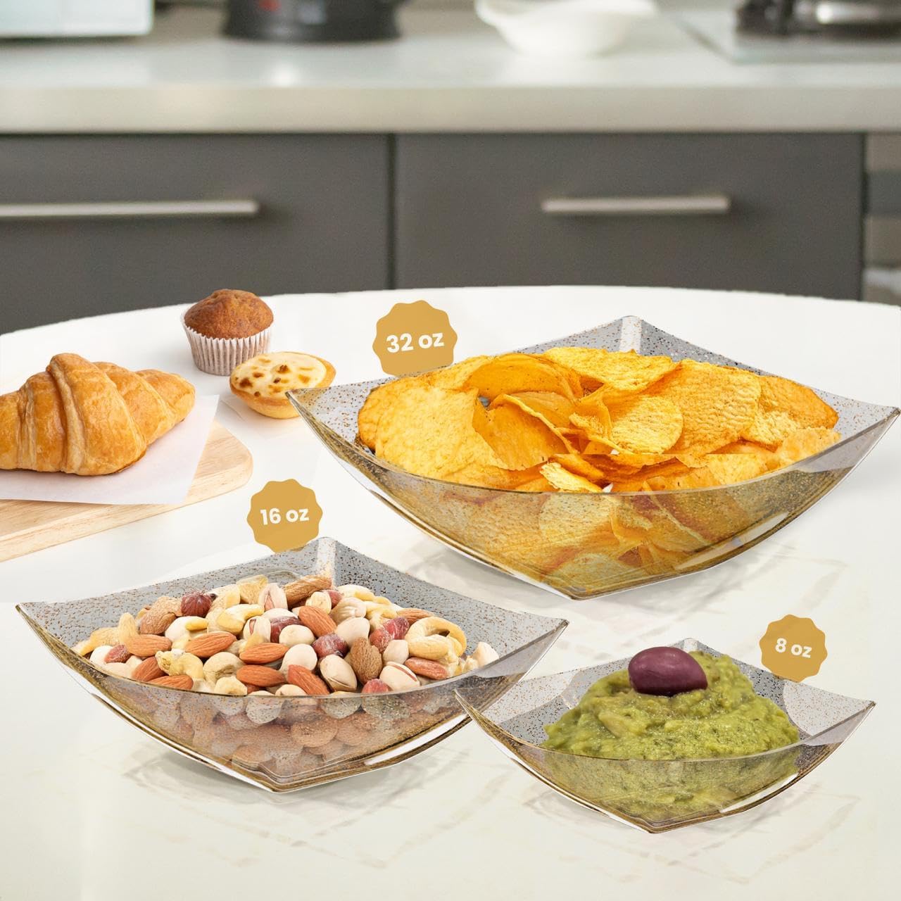 R-kay 6 Pack Square Plastic Serving Bowls - Clear Plastic bowls 16 Oz - Disposable Serving Bowls Heavy Duty For Weddings Catering And Birthday parties