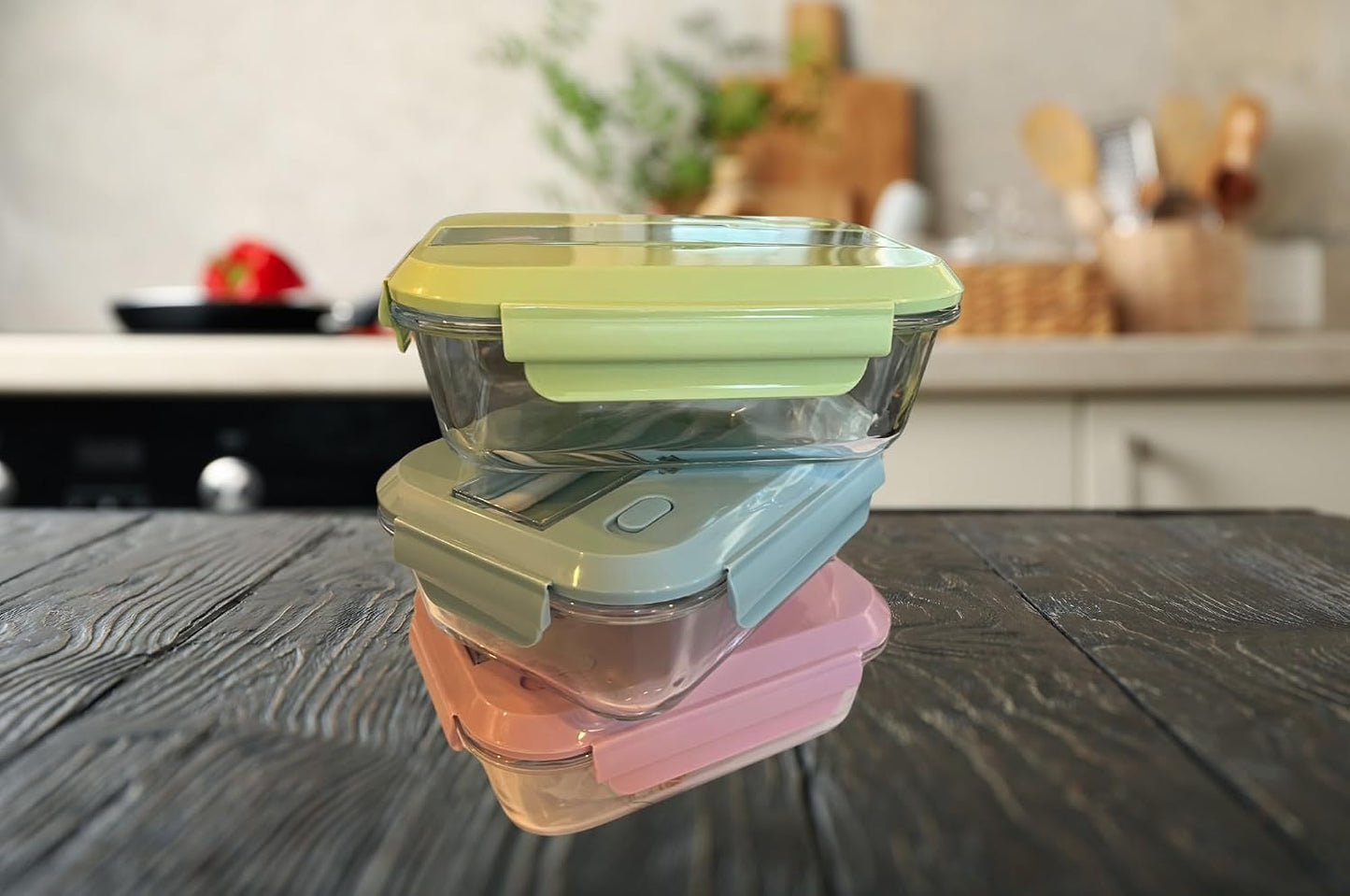 THY COLLECTIBLES Set of 3 36 OZ Glass Lunch Storage Containers with Lids and Utensils, Microwave Safe, Leak Proof, Freezer to Oven Safe for Meal Prep, Leftovers, Cooking, Bento Box (3 Compartments)
